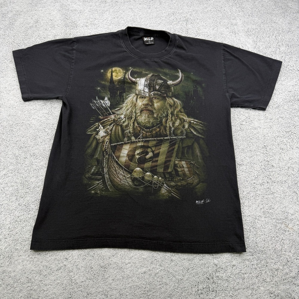 Wild Viking Shirt Mens Large Black Nordic Warrior Valhalla Dragon Boat Battle